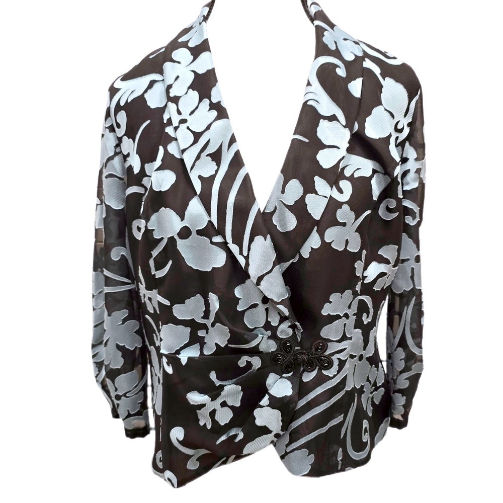 Vintage 90s Alex Evenings Petite MP Sheer Floral Evening Jacket Frog Closure - Picture 2 of 10